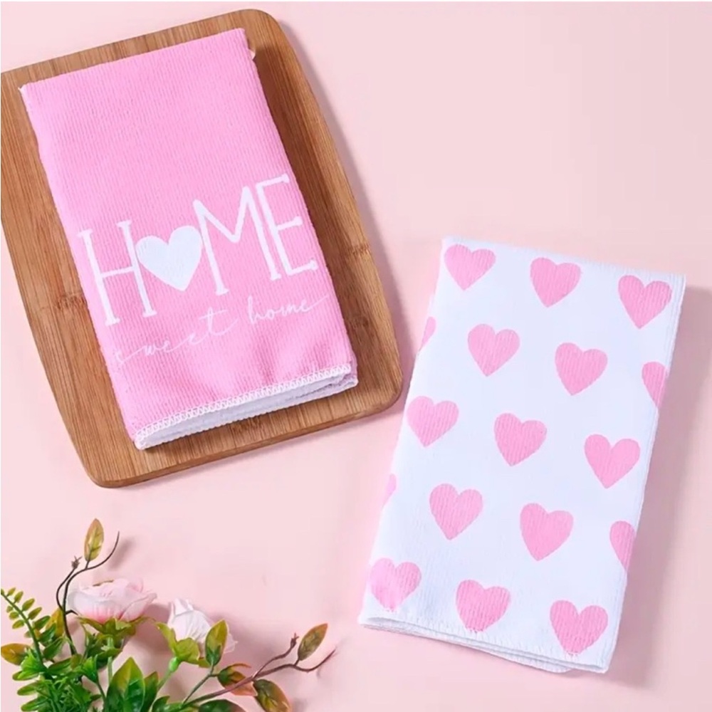 Pink Heart Kitchen Towels Set